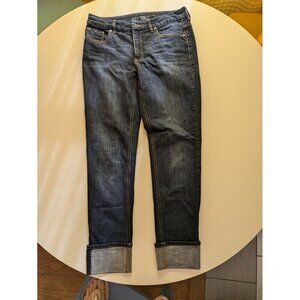 Chico’s So Slimming Ankle Jeans Size 00 Stretch Dark Wash Blue 0 Roll Cuffs EUC